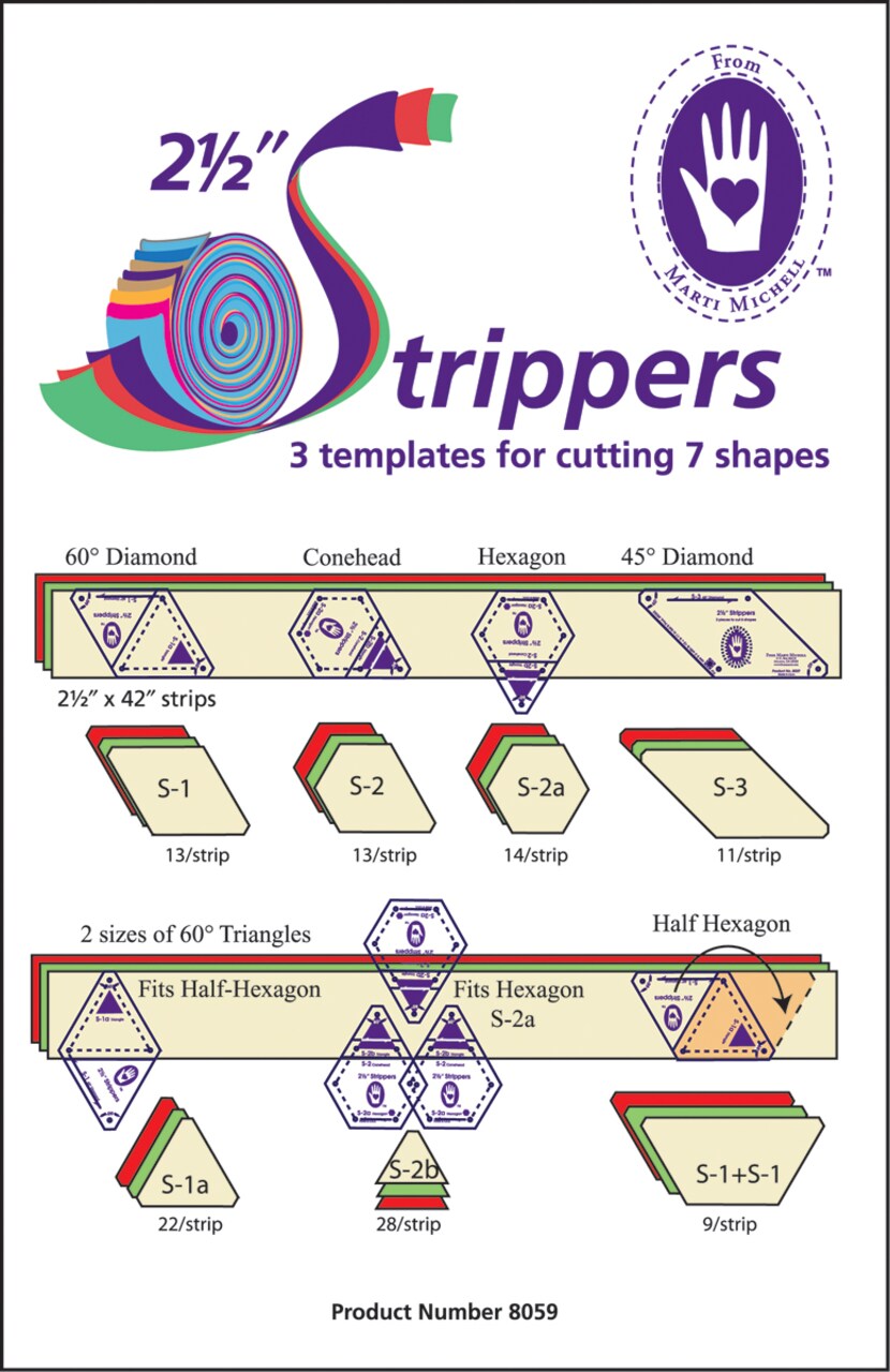 Marti Michell 2-1/2" Strippers Templates-3 Templates For 7 Shapes